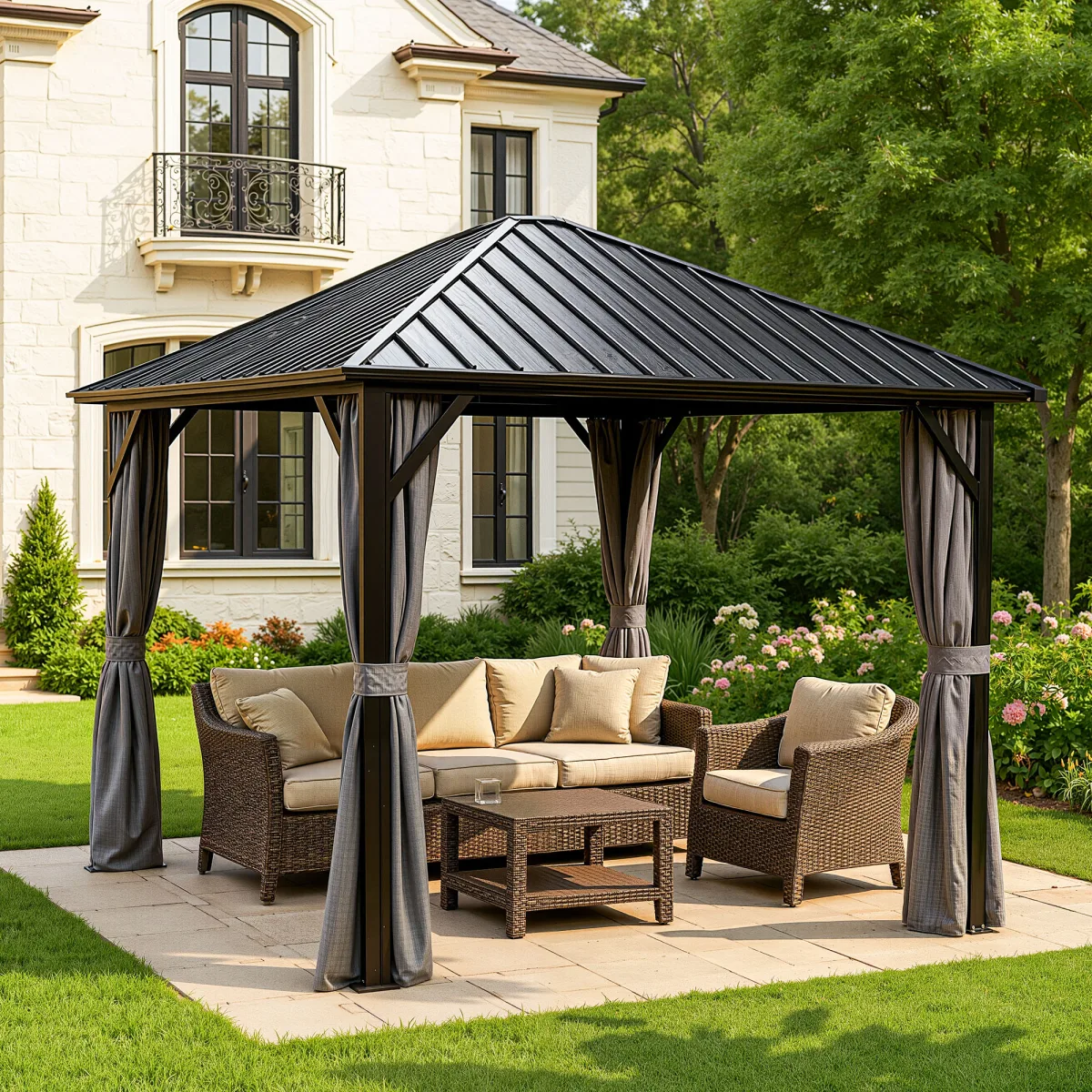 GA211310'x10' Aluminum Gazebo Steel Canopy Roof Outdoor Permanent Hardtop Gazebo 1