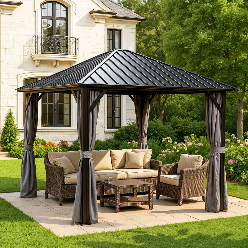 10'x10' Hardtop Aluminum Gazebo Steel Canopy Roof Outdoor Permanent Heavy Duty Gazebo