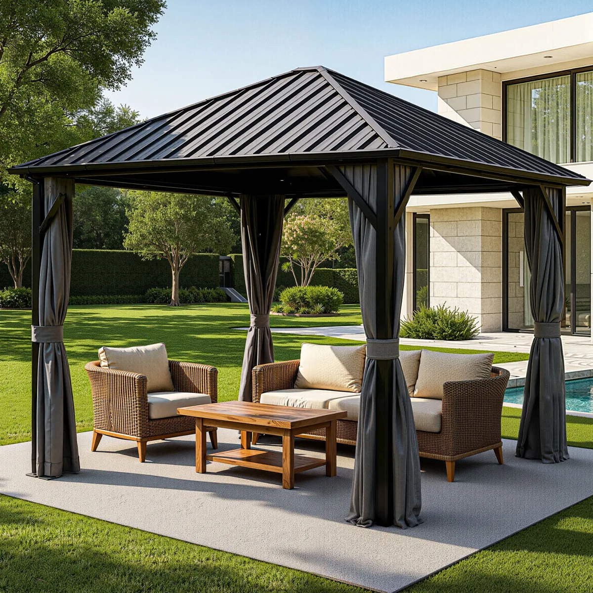 GA211310'x10' Aluminum Gazebo Steel Canopy Roof Outdoor Permanent Hardtop Gazebo 2