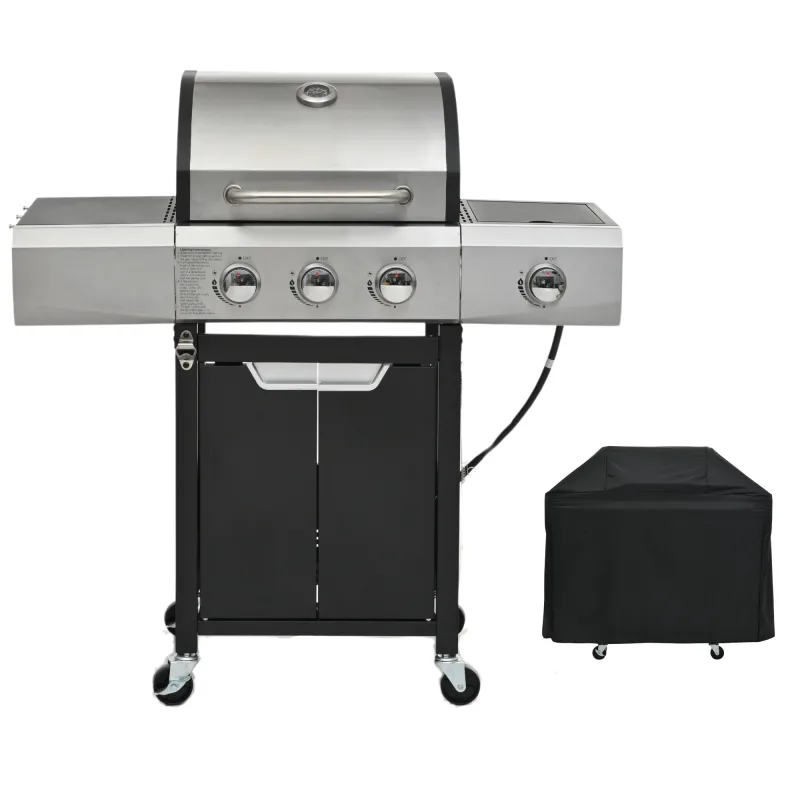 40,500 BTU 3+1 side Burners Propane Gas Grill For Outdoor BBQ Cook with Cover
