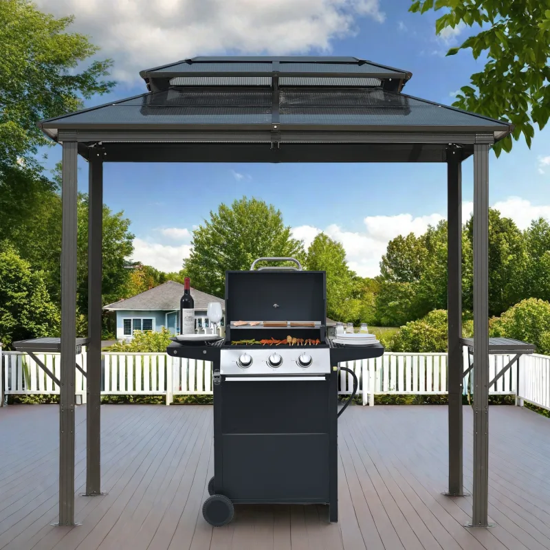 8'x5'BBQ Pavilion Grill Hardtop Gazebo Aluminum Frame Double Polycarbonate(PC) Sun Roof