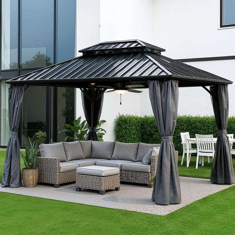 10'x10' Hardtop Gazebo 2-Tiers Metal Roof Outdoor Heavy Duty Steel Canopy Gazebo