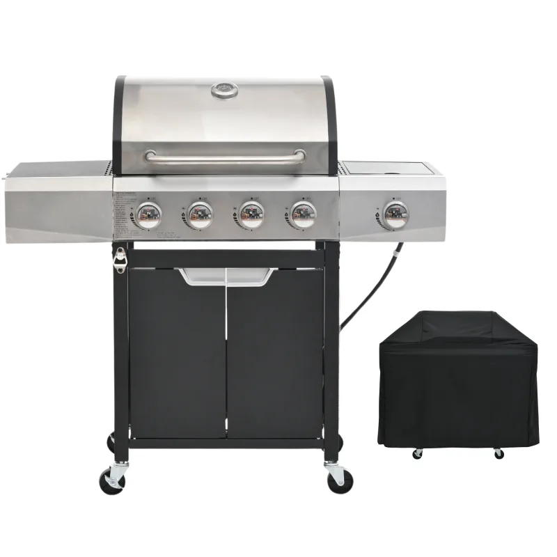 51,000 BTU 4+1 Side Burner Propane BBQ Gas Grill with Cover Outdoor Camping Cook