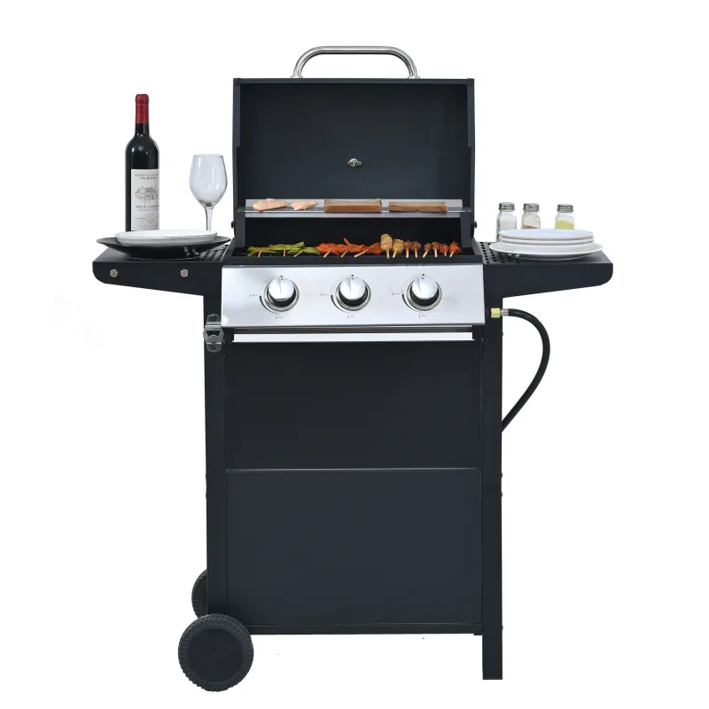 25,650 BTU Propane Gas Grill 3 Burners BBQ Grill for Camping Patio Backyard Cook